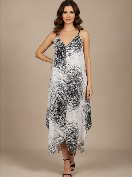 lovestitch Dresses & Skirts - lovestitch Black and White Asymmetrical Handkerchief-Hem Sundress